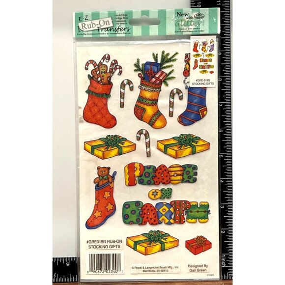 Royal Langnickel EZ Rub On Transfer holiday Stocking Gifts GRE-319G Stickers - Picture 1 of 2